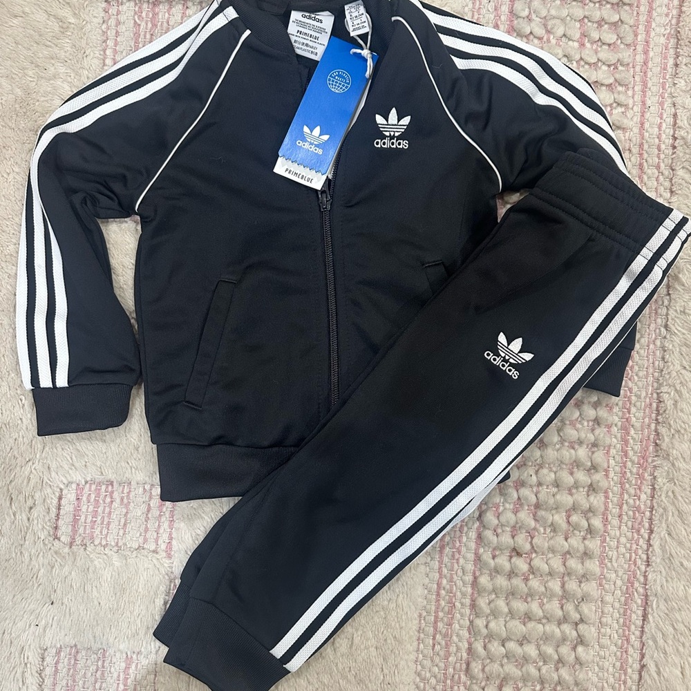 Adidas Black track jacket & matching pants with White Logo